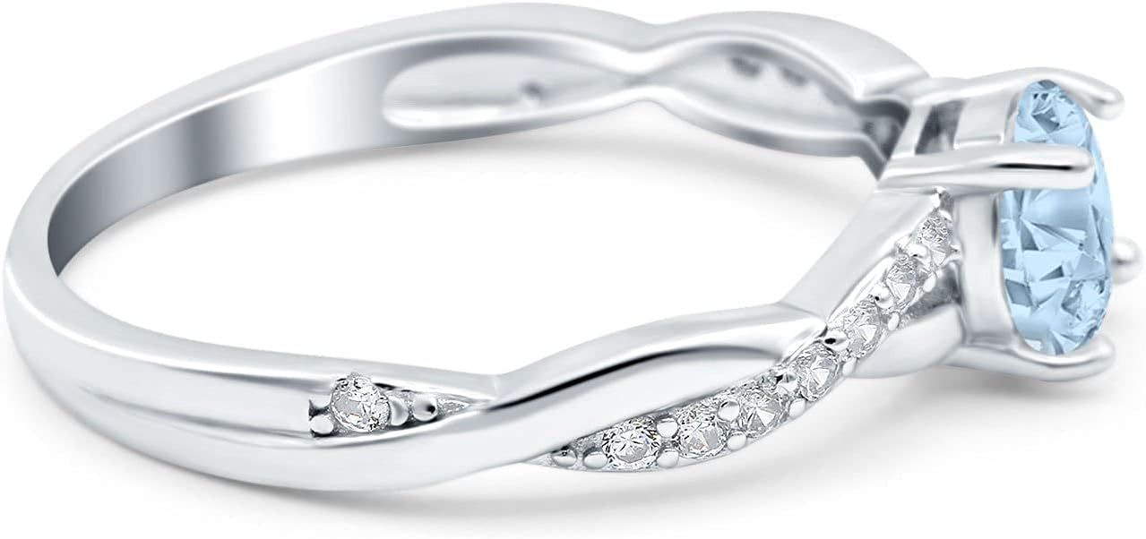 Blue Apple Co. Art Deco Wedding Engagement Ring Round Simulated Cubic Zirconia 925 Sterling Silver