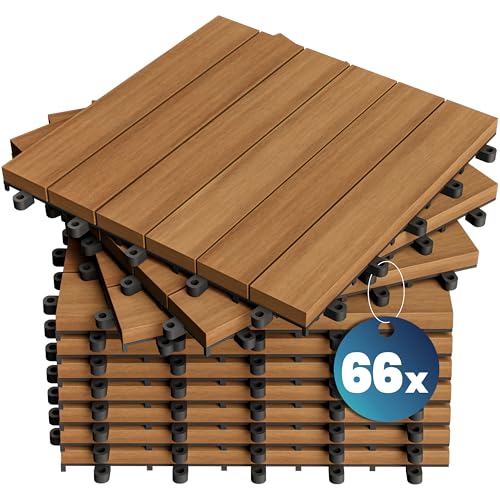 CASARIA® 66x Dalles bois clipsables 30x30cm bois d'acacia certifié FSC® dalle bois terrasse extérieur antidérapant sol balcon jardin caillebotis...