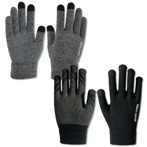 JSTHHTT 2 Pcs Guantes Invierno Hombre Mujer, Guantes de Invierno para Hombre, Guantes Térmicos Guantes tactiles movil Smartphone, con Pantalla Táctil con Forro Suave, Guantes Térmicos para Ciclismo