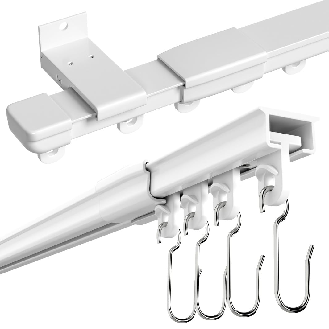 Photo 1 of AIZESI Aluminum Curtain Track Heavy Duty Ceiling Wall Mount Sliding Curtain Track Rail Rod Set with Hooks,3ft-9ft Adjustable Length Ceiling/Curtain Rail System Grommet/Pleated Drape,RV Ceiling Track