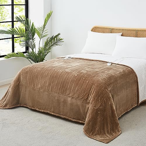JKMAX Heated Electric Blanket King Size - 100"x90" Flannel Heating Blanket with 10 Heating Levels & 5 Time Settings Over-Heat Protection, Winter Warmer for Adults with ETL Certification(Ivory)