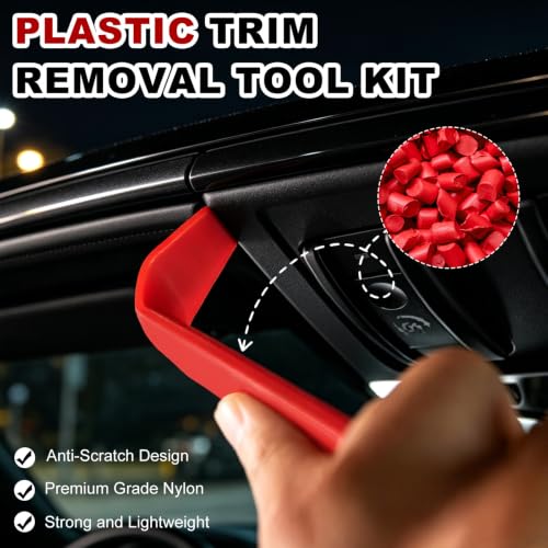 Image of 18 Pcs Auto Trim Removal Tool Kit with Non-Scratch Plastic Pry Tool Fastener Clip Pliers and Tire Caps Valve, Interior Door Panel Clip Removal Set for Vehicle Dash, Red