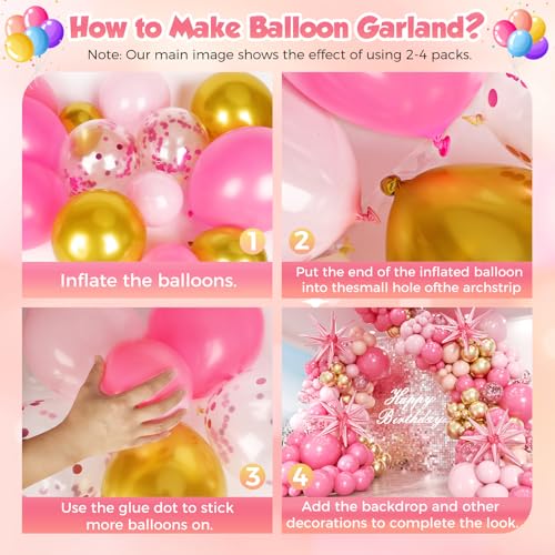 Image of Pink Balloons Garland Arch Kit 153pcs with Star - 22 18 12 10 5in Different Size Shades of Pink and Gold Confetti Latex Balloons for Birthday Baby Shower Wedding Valentine's Party Decorations