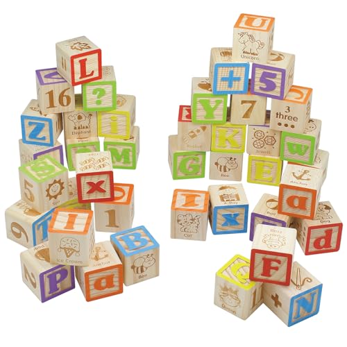 Image of Maxim Deluxe Wooden ABC Blocks. Extra-Large Engraved Baby Alphabet Letters, Counting & Building Block Set