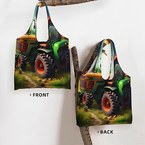 Sac fourre-tout en toile imprimé tracteur, cabas de shopping réutilisable pour femme et mère - 4