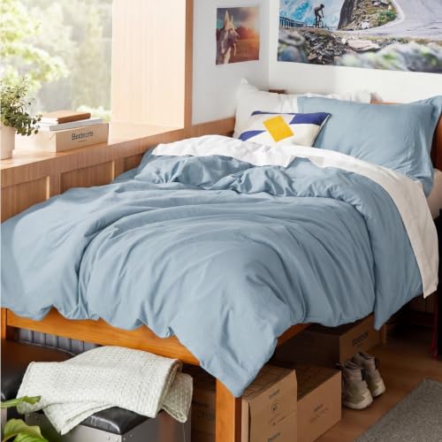 Image of Bedsure Prewashed Twin Duvet Cover, Cotton-Like Bedding Set, Light Blue