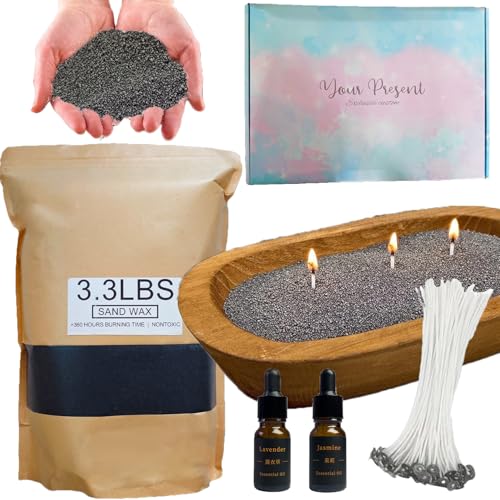 Azefun Pearled Candle Sand Gift Set with Wicks,3.3 lbs Sand Wax Candle Kit:Wooden Dough Bowl,100 Wicks,Scented Oil,Up to 360 Hours Burn Time,Non-Toxic