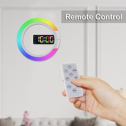 Miniatura 7 de Reloj de pared digital LED grande, reloj despertador de pared redondo de 12 pulgadas con control remoto Conrol RGB luz nocturna temperatura semana