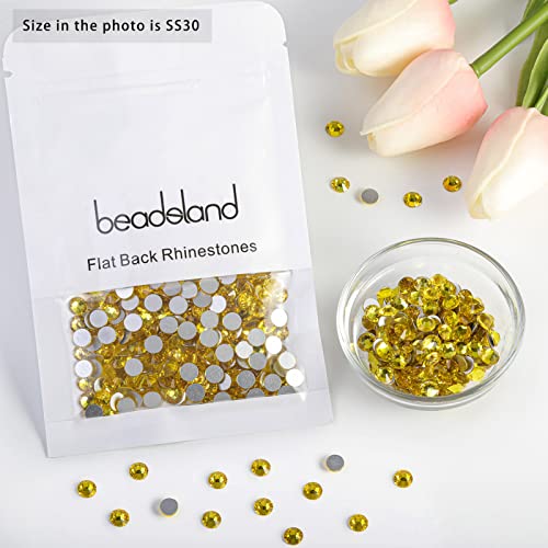 Image of Beadsland Flat Back Crystal Rhinestones, Lemon Yellow, SS30, 576pcs | Flatback Glass Gems, 6.3-6.5mm, for Nail Art Craft, Glue Fix,Citrine