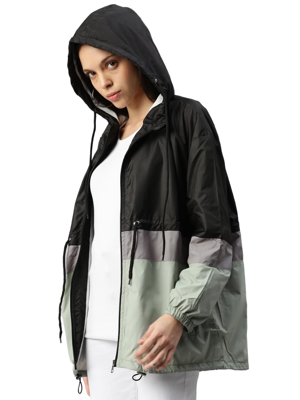 Buy Kaali Peeli Oversized Colour Block Hooded Windbreaker Jacket