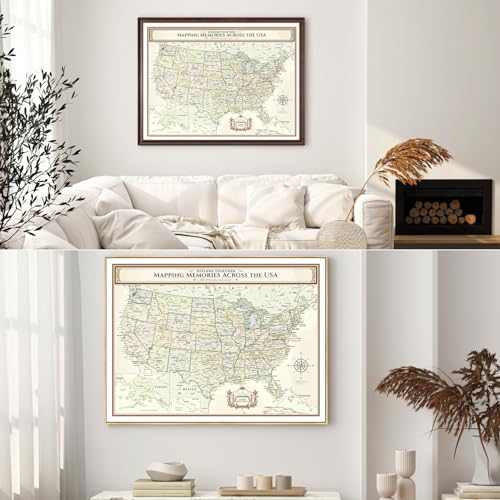 Image of DECORARTS - Oversized Personalized Push Pin Travel Map USA, Custom Name, Pin Board Canvas Wall Art, Colorful United States Decor, Optional Wood Frame, Giclee Print, Handcrafted in USA, 40x30''
