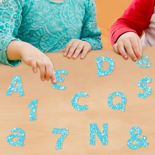 Image of Colarr 216 Pcs 4 Inch Glitter Bulletin Board Letters for Classroom Alphabet Punctuation Symbol Cutout Die-Cut Light Blue Poster Letter with Adhesive Dot School Party Holiday Decor Display