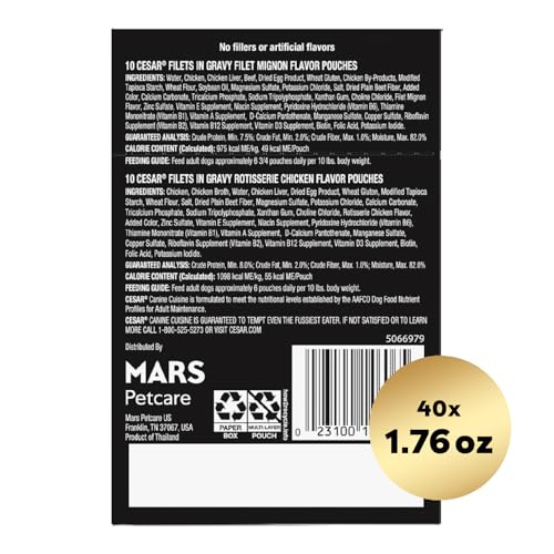 Cesar Filets In Gravy Wet Dog Food Filet Mignon Flavor And Rotisserie Chicken Flavor Variety Pack, 1.76 Oz. Mini-Pouches thumb #1