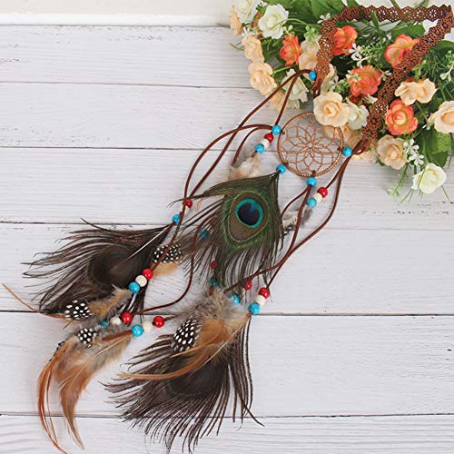Feather Headband Hippie Indian Boho Hair Band Tassel Bohemian Halloween Hair Hoop Women Girl Crown Hairband Party Decoration Headdress Cosplay Costume Headwear Headpiece Hair Accessories Dreamcatcher - Thumbnail 3