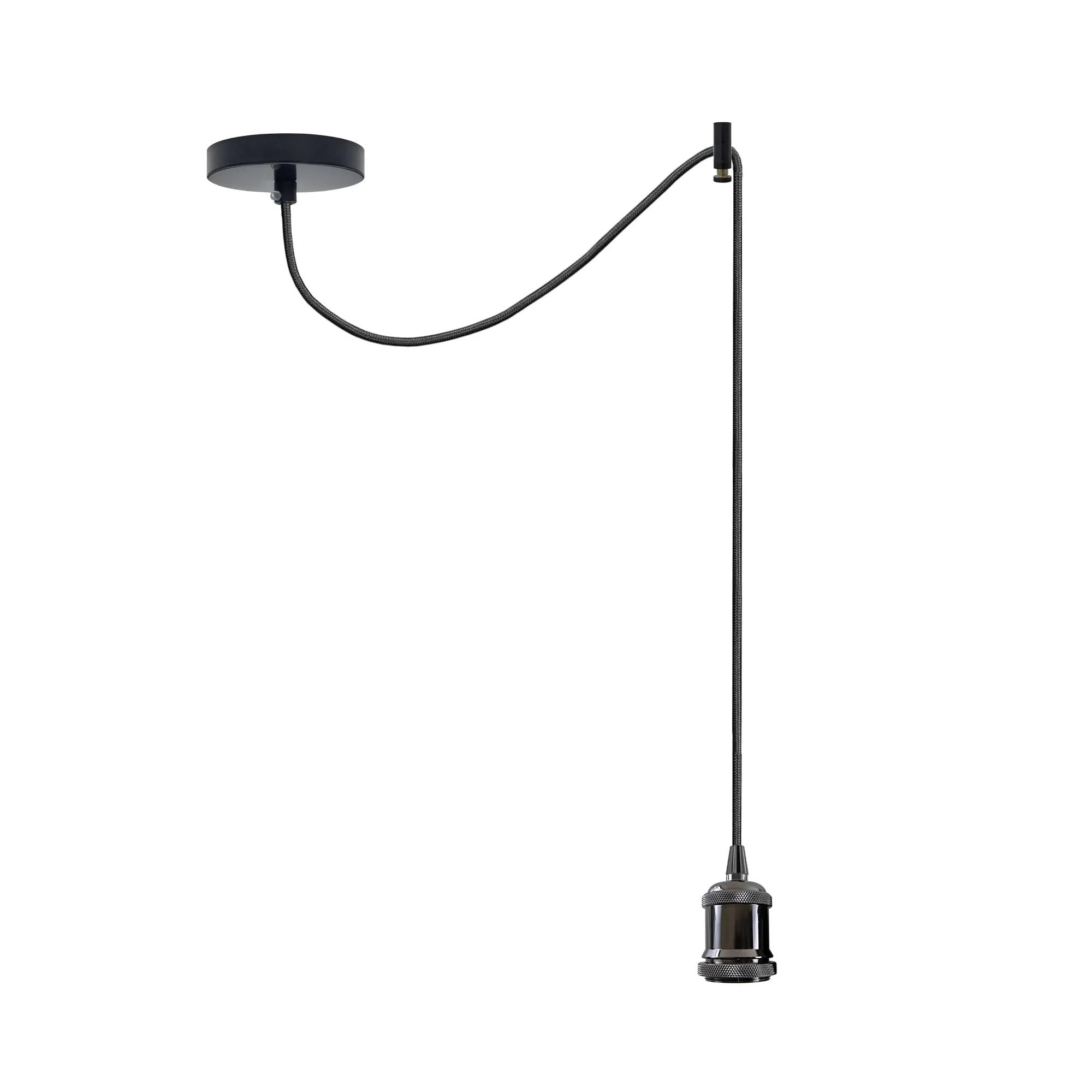 Ledsone Shiny Black Vintage E27 Pendant Light Fitting With 195Cm Adjustable 3 Core Cable