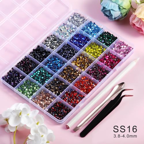Image of BEADSLAND Hotfix Rhinestones Mixed 24 Colors,SS16 /7200pcs | Mat: glass,4mm,DIY,for crafts clothes,with tweezers,wax pencil and spoon