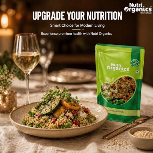 Image of NutriOrganics White Quinoa Seeds | Healthy Food | Gluten-Free | Saponin Free | High Protein & Fiber | Diet Food | 100% Wholegrain Cereal, 500 gram (Pack of 2)