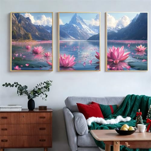 Tableaux Moderne Abstrait Lotus Oujkeef triptyque 55x80cm de salon - 4