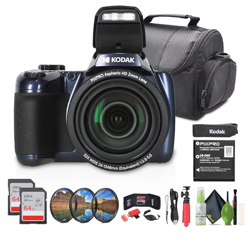 Kodak Pixpro AZ528 Digital Camera (Blue) Bundle Including: 2X 32 GB Memory Card, Medium Case, Filter Kit, Card Reader, Hand Strap, Card Wallet, Hand Strap, Flexible Tripod