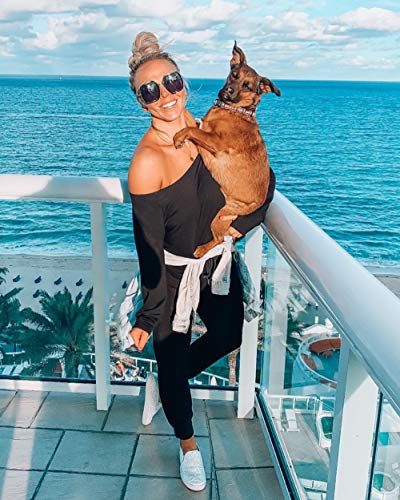 PRETTYGARDEN Women's Casual Long Sleeve Jumpsuit Crewneck One Off Shoulder Elastic Waist Stretchy Romper with Pockets Black