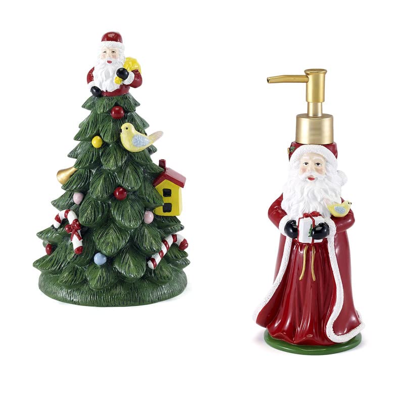 Avanti Linens Juego de dispensador de jabón y Soporte para Cepillo de Dientes, Accesorios de baño, decoración navideña (Spode Christmas Collection)