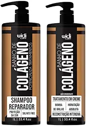 Widi Care Linha Banho de Colágeno Tratamento Reconstrução Intensiva Cabelos Danificados Shampoo e Máscara 1L