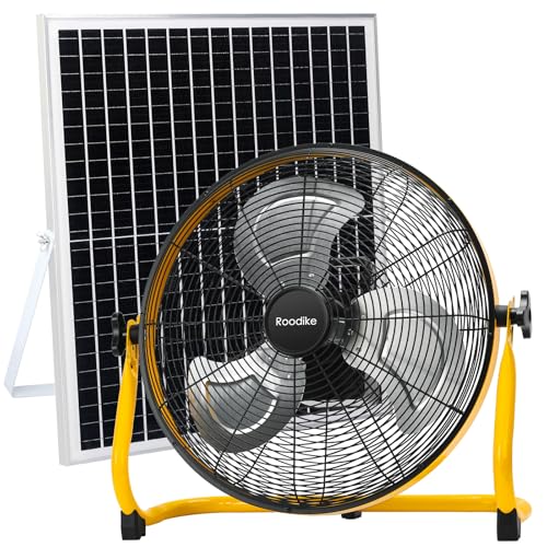 Roodike 18' Solar Rechargeable Floor Fan, 35W Solar Powered Battery Operated Fans for Outdoor Garden...