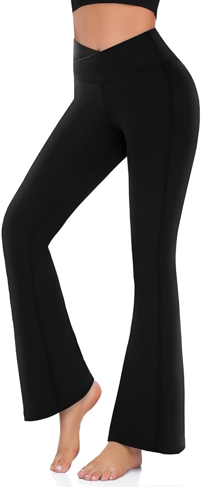 【HDEX】 Women's Support Warmup Bootcut Leggings / 追跡付 Women's V Cross High Waist Yoga Pants Workout Bootcut