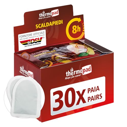 THERMOPAD scaldapiedi adesivi - 30 paia - piedi caldi per 8 ore - attivati a contatto con l'aria - cuscinetto termico - solette termichi per il sport all'aperto