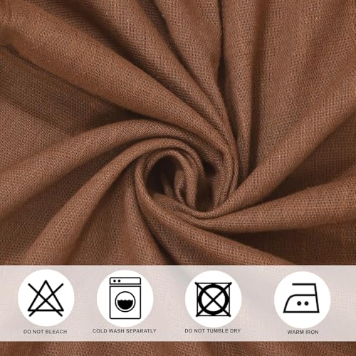 Image of THE LINEN COMPANY Window Curtains Sheer Cotton Curtains with Pom Pom Lace Rod Pocket Light Filtering Transparent Net Curtains for Window Curtains Door Curtains Living Room Brown 4 Ft Pack of 2