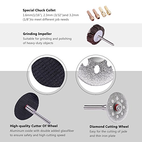TACKLIFE Rotary Tool Accessories Kit 282 Pieces 1/8-inch Diameter Shanks Universal Fitment for Easy Cutting, Grinding, Sanding, Sharpening, Carving and Polishin   g-ARTO2C