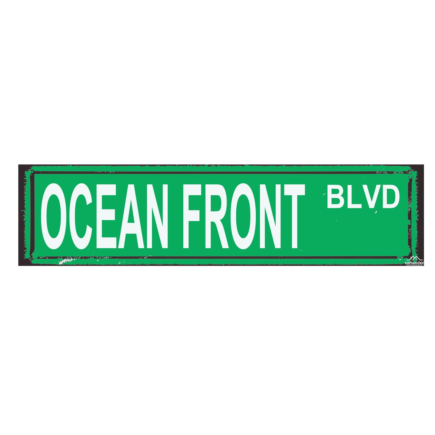 Ocean Front BLVD Metal Sign - 4x16 Inch Rustic Beach Decor for Coastal Homes - Vintage Sea Themed Wall Art for Beach Lovers