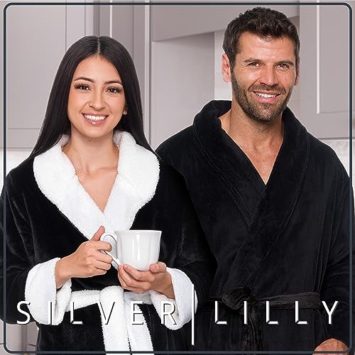 Image of Silver Lilly Premium Womens Robe with Shawl Collar, Plush Bath Robe for Women, Fluffy, Warm, Fleece Women's Bathrobe