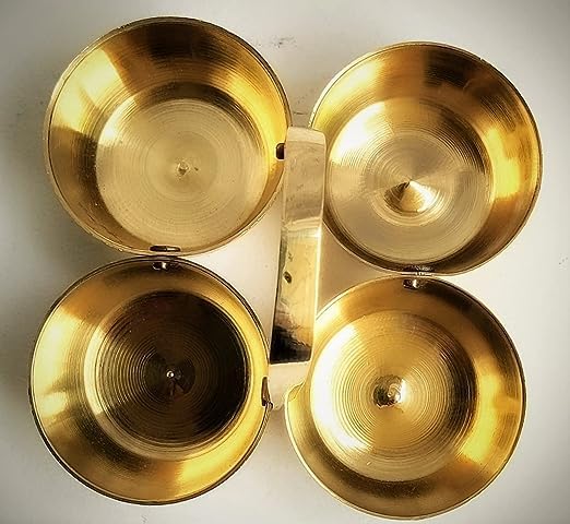 Brass Puja Chowmukh || Chokra Chopala Bowl Stand for Haldi, Kumkum, Rice, Elaichi,Mishri,Roli Pack of 1(no-3) 2
