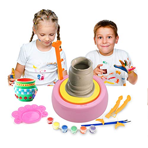 IAMGlobal Pottery Wheel, Art Craft Kit, DIY Pottery Studio, Craft Activity, Artist Studio, Ceramic Machine With Air-Dry Clay, Educational Toy For Kids Beginners (Pink)