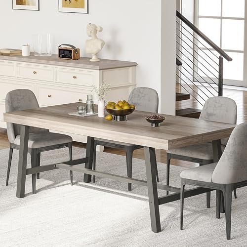 70 Inch Farmhouse Dining Table for 6 to 8, Large Rectangular Dinner Table for Dining Room, Home Office, Living Room, Gray