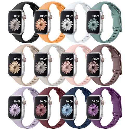 Lerobo 12 Pack Slim Thin Bands Compatible with Apple Watch 38mm 40mm 41mm 42mm 44mm 45mm 46mm 49mm Women Men, Narrow Soft Sport Strap Wristband for iWatch Series 11/10/9/8/7/SE/6/5/4/3/2/1/U