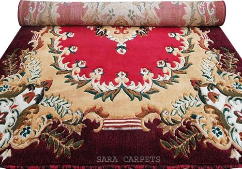 Image of Soft Thick Geometric Acrylic Washable Anti Skid Carpet. for Living Room Bedroom. Hall Size 9 x 12 feet (150X210 Cm) RED D26
