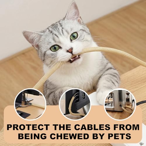 Image of AGPTEK Cable Sleeve, 20ft - 1 inch Cable Management Desk Cord Cover Organizer Wire Hider for Home Office Computer TV Wire Loom Tubing Pet Proof Cord Protector from Cat Dog Chewing, Wood Color