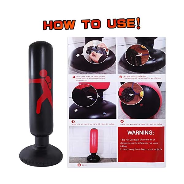 Inflatable-Kids-Punching-Bags-with-Stand-64-Inch-Freestanding-Punching-Bag-for-Kids-and-Adults-Kids-Kickboxing-Bop-Bag-Immediate-Bounce-Back-for-Karate-Taekwondo-MMA-Red-Red Inflatable Kids Punching Bags with Stand, 64 Inch Freestanding Punching Bag for Kids and Adults, Kids Kickboxing Bop Bag Immediate Bounce-Back for Karate, Taekwondo, MMA (Red) (Red) (Black)