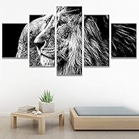 SIGNWIN 5 Panel Canvas Wall Art Modern Art Animals Dramatic Farmhouse/Country Lion Multicolor Photography Tiger for Home Decorations Ready to Hang - 60