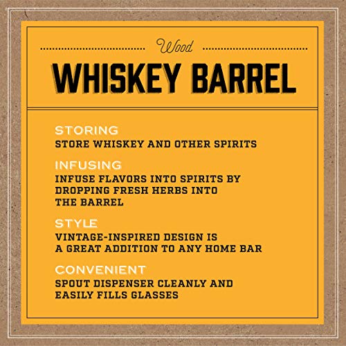 REFINERY AND CO Miniature Wood Whiskey Barrel Dispenser 800 ml/27 fl oz Volume, for Serving and Entertaining, Table Home Accent Display & Storage of Spirits, Liquors (Standard version)