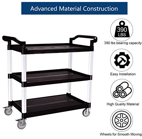 Restaurant Cart 3-Tier Plastic Utility Cart, Heavy Duty 330lbs Capacity, Commercial Rolling Service Cart, Ideal for Restaurant, Foodservice, Office, Warehouse (S - (33 x 17 x 36“)/(L x W x H)) - Thumbnail 7