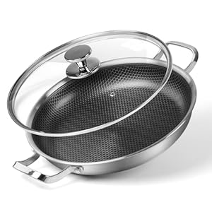 12 inch Stainless Steel Frying Pan 4.5 QT Saute Pan Non-stick Omelette Pan Skillet Frying Pan with Cooling Handle and Glass Lid for Induction, Gas, Ceramic and Electric Stovetops