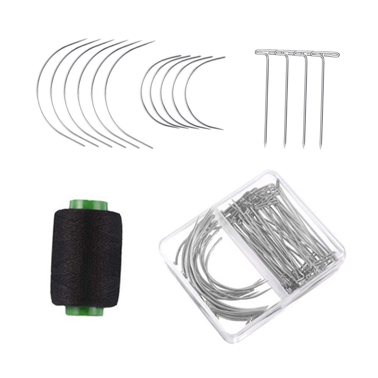 VILLCASE Leather Wig Stylus Curved Needles Handmade Pins 70pcs T-pins Set 2.5 3 Inch Curved Sewing Needles Boxed