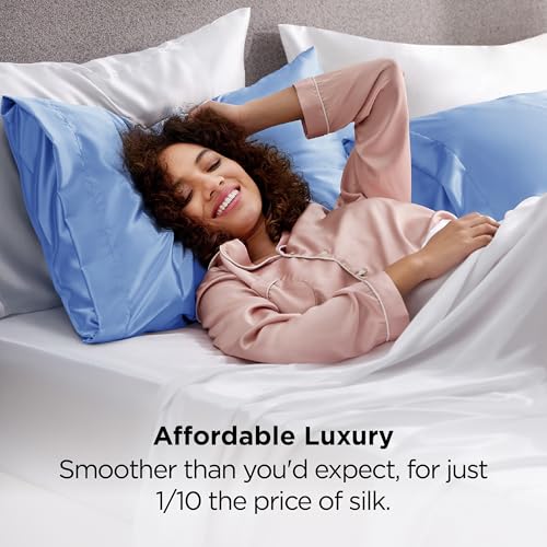 Image of Bedsure King Size Satin Pillowcase Set of 2 - Sky Blue Silky Pillow Cases for Hair and Skin with Envelope Closure, Similar to Silk Pillow Cases, Gifts for Women Men, 20x36 Inches, 2pcs