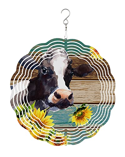 Watercolor Cow Wind Spinners For Yard And Garden, 3D Stainless Steel Wind Spinner, Farmhouse Sunflowers Vintage Wood Wind Sculptures Spinners Indoor Outdoor Hanging Crafts Ornaments 9.8 Inch #TOP15