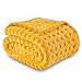NEWCOSPLAY Light Purple Leaves Pattern Throw Blanket & 3D Waffle Checkered Mustard Yellow Throw Blanket