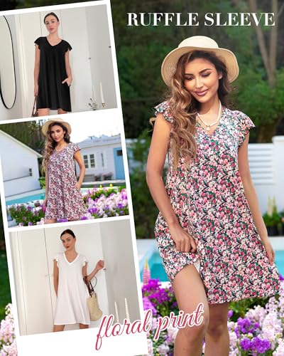 Charmo Swimsuit Coverup for Women Floral Print Bathing Suit Cover Up Ruffle Sleeve V Neck Beach Summer Dress with Pockets4