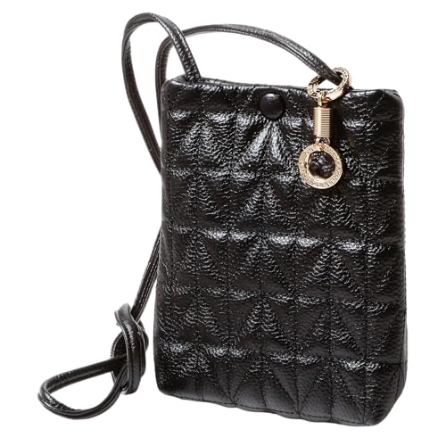 Genuine Leather Soft Quilted Phone Crossbody Small Purse, Shoulder Card Slot Pocket Wallet Bag Bling Rhinestone Key Ring